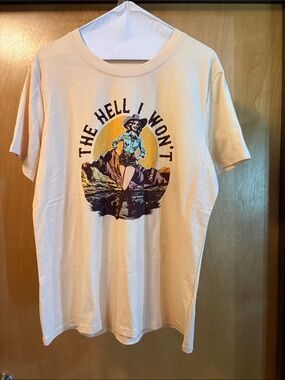 Graphic Cowgirl Tee - Cream with Multicolor Print
